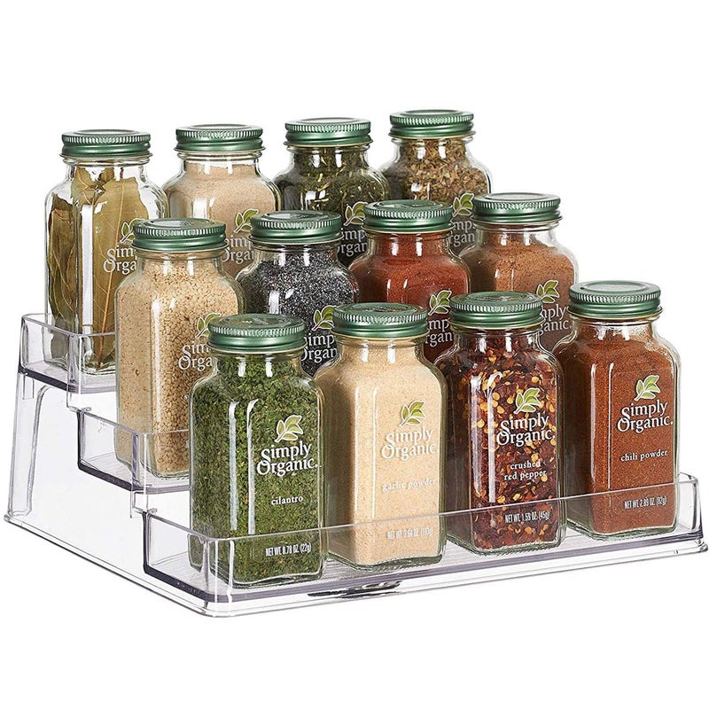 Home Intuition 3-Tier Spice Rack Step Shelf Cabinet Organizer, Clear (2) - Image 1